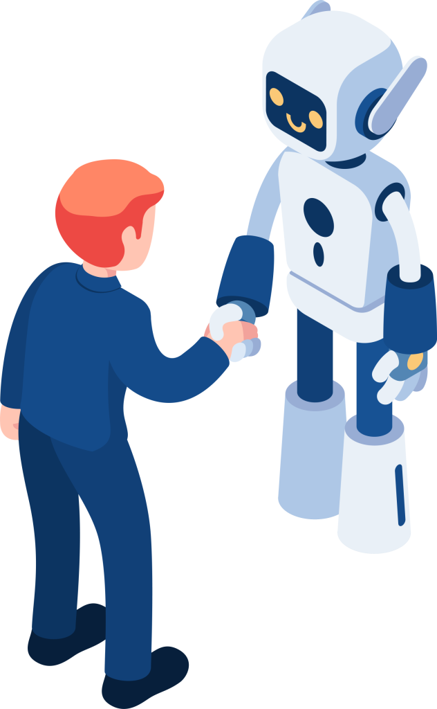 Isometric Businessman Shaking Hands with Ai Robot
